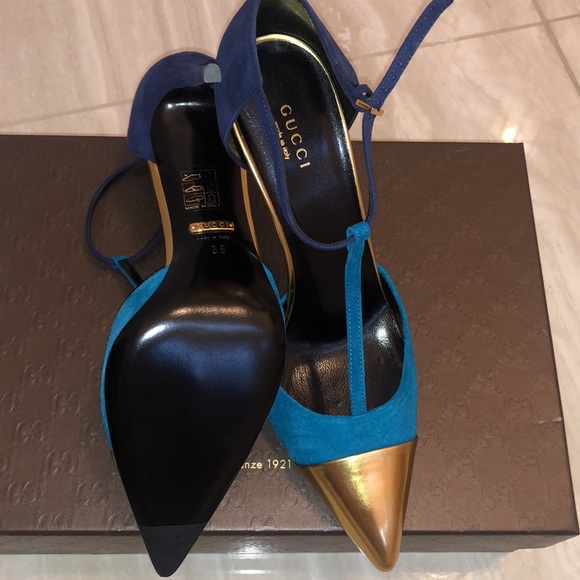 New Gucci Suede T-Strap Color-block Pump size 38 - Picture 4 of 7